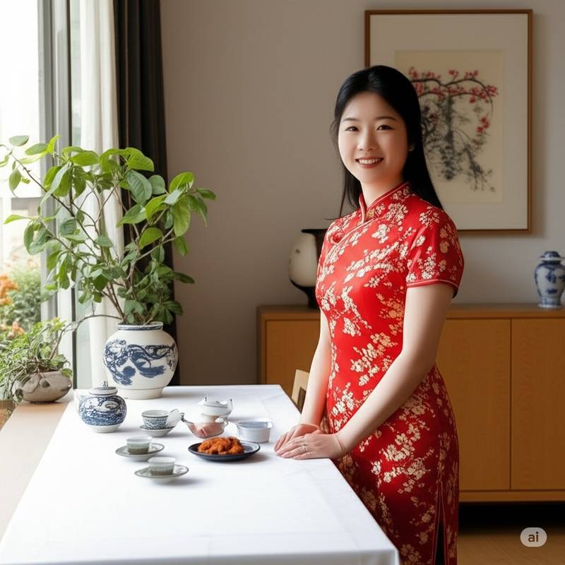 Smiling Chinese female local companion in authentic Chinese setting
